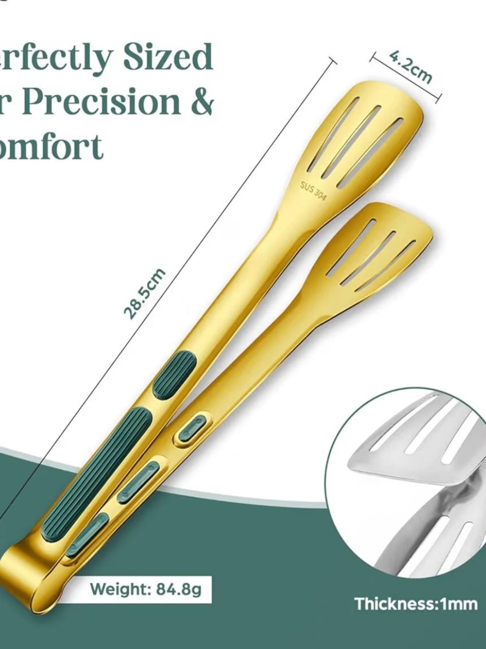 Stainless Steel Slotted Serving Tongs - Gold & Silver - Picture 2 of 6